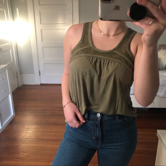 OLIVE GREEN FLOWY TANK - Picture 2 of 5